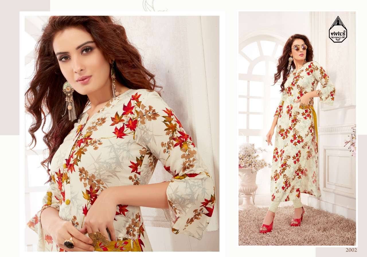 KAASH VOL-2 BY VIVILS PRINTS 2001 TO 2007 SERIES BEAUTIFUL STYLISH FANCY COLORFUL CASUAL WEAR & ETHNIC WEAR & READY TO WEAR RAYON KURTI AT WHOLESALE PRICE
