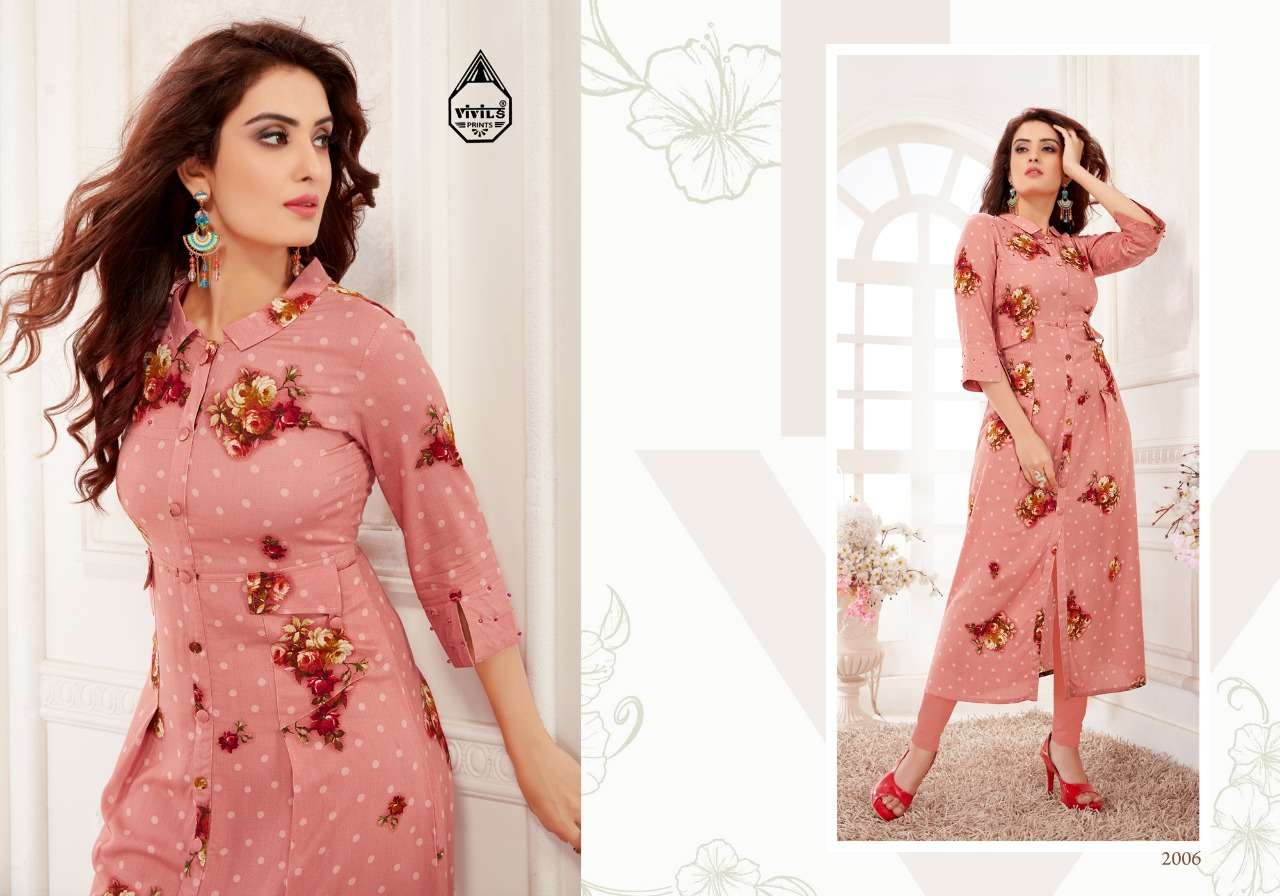 KAASH VOL-2 BY VIVILS PRINTS 2001 TO 2007 SERIES BEAUTIFUL STYLISH FANCY COLORFUL CASUAL WEAR & ETHNIC WEAR & READY TO WEAR RAYON KURTI AT WHOLESALE PRICE