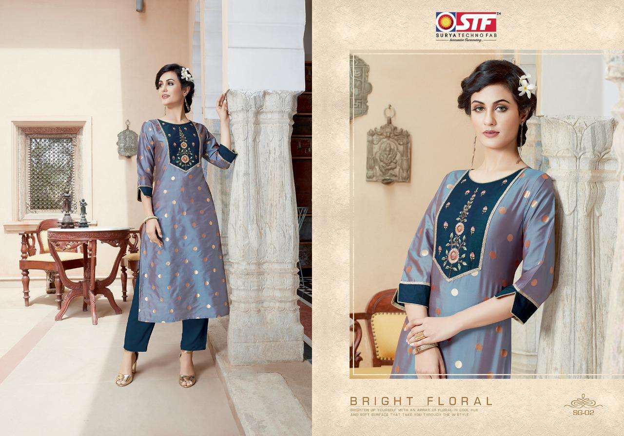 SANGHINI BY SURYA TECHNO FAB 01 TO 08 SERIES BEAUTIFUL STYLISH FANCY COLORFUL CASUAL WEAR & ETHNIC WEAR & READY TO WEAR SILK JACQUARD WITH ASTER  KURTIS AT WHOLESALE PRICE