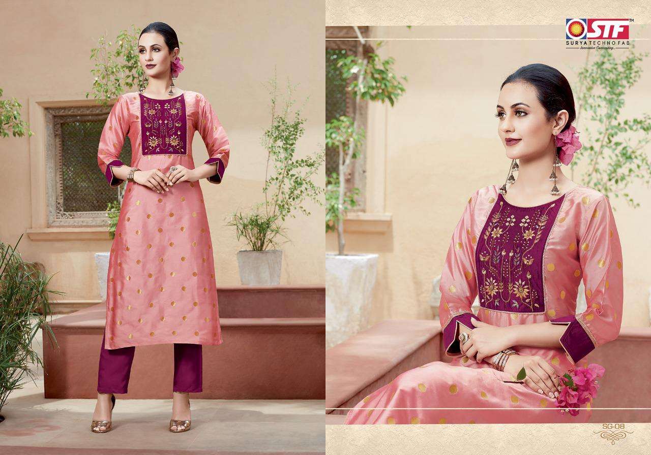 SANGHINI BY SURYA TECHNO FAB 01 TO 08 SERIES BEAUTIFUL STYLISH FANCY COLORFUL CASUAL WEAR & ETHNIC WEAR & READY TO WEAR SILK JACQUARD WITH ASTER  KURTIS AT WHOLESALE PRICE