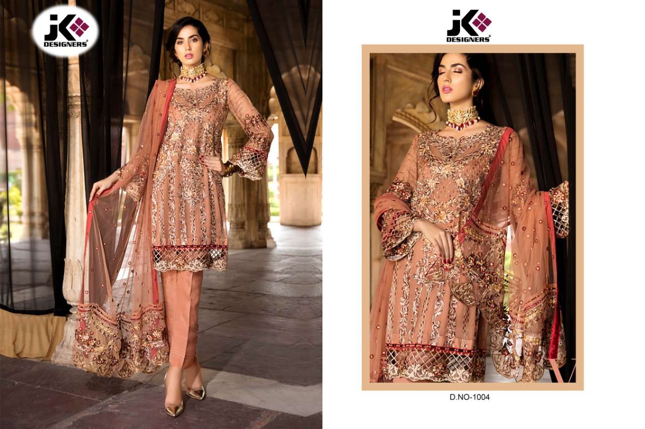 GUJARISH BY JK DESIGNER 1001 TO 1005 SERIES PAKISTANI TRADITIONAL WEAR COLLECTION BEAUTIFUL STYLISH FANCY COLORFUL PARTY WEAR & OCCASIONAL WEAR GEORGETTE WITH HEAVY EMBROIDERY  DRESS AT WHOLESALE PRICE