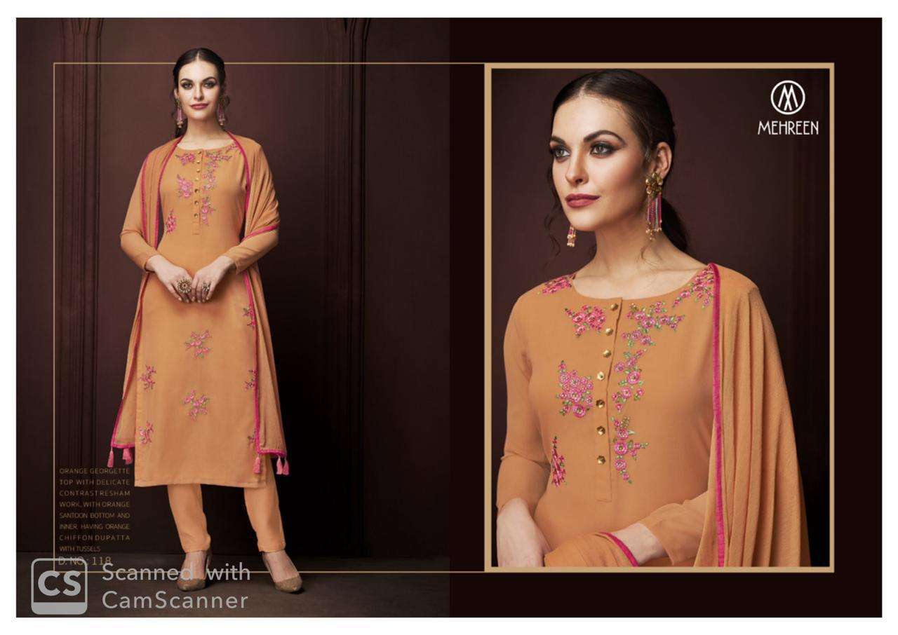 CHARM BY MEHREEN 117 TO 122 SERIES TRADITIONAL WEAR COLLECTION BEAUTIFUL STYLISH FANCY COLORFUL PARTY WEAR & OCCASIONAL WEAR GEORGETTE EMBROIDERY DRESS AT WHOLESALE PRICE