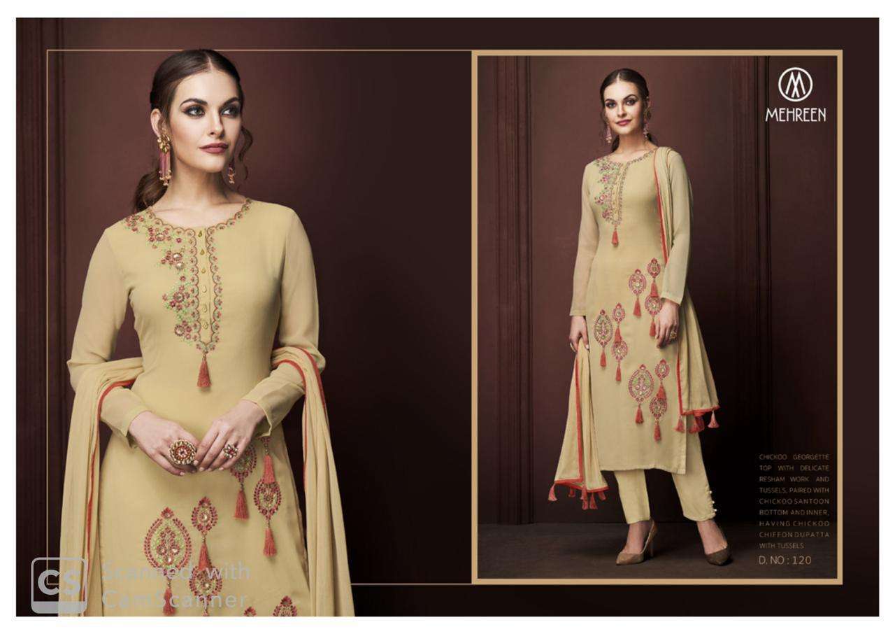 CHARM BY MEHREEN 117 TO 122 SERIES TRADITIONAL WEAR COLLECTION BEAUTIFUL STYLISH FANCY COLORFUL PARTY WEAR & OCCASIONAL WEAR GEORGETTE EMBROIDERY DRESS AT WHOLESALE PRICE