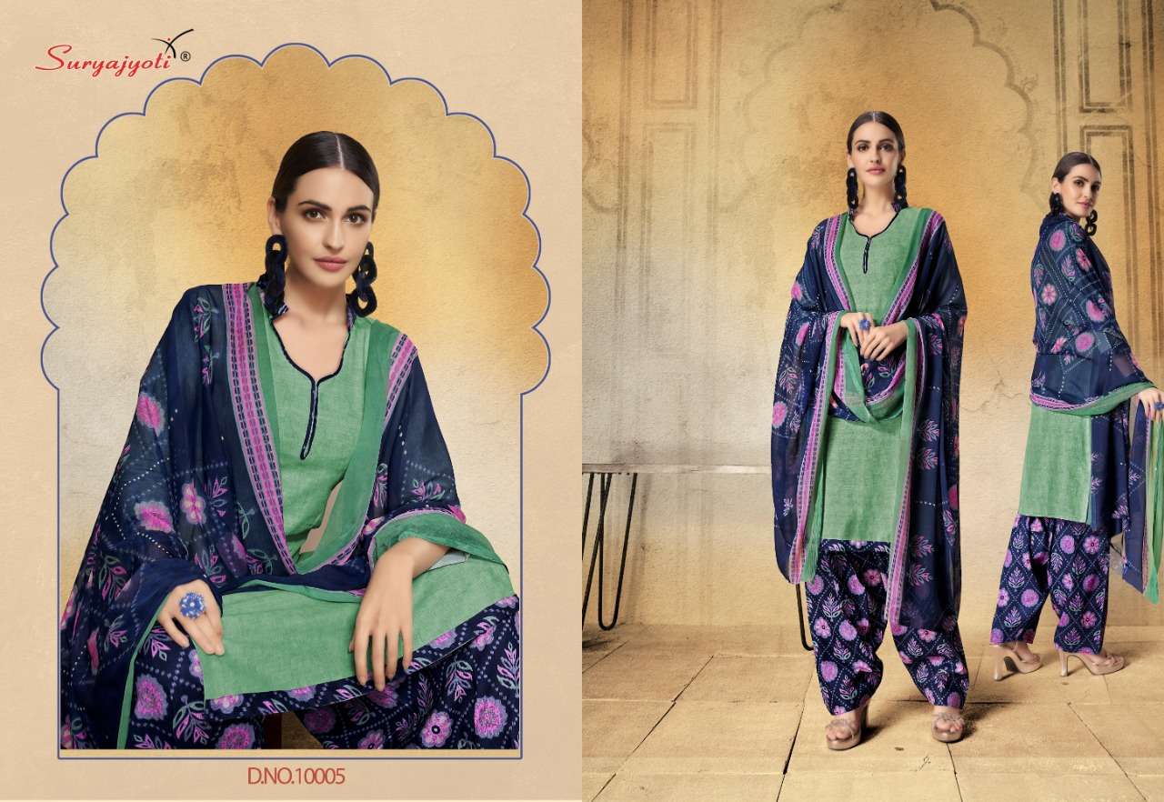 CHIFFON PATIALA VOL-10 BY SURYAJYOTI 10001 TO 10010 SERIES BEAUTIFUL STYLISH FANCY COLORFUL CASUAL WEAR & ETHNIC WEAR SATIN COTTON PRINTED DRESSES AT WHOLESALE PRICE