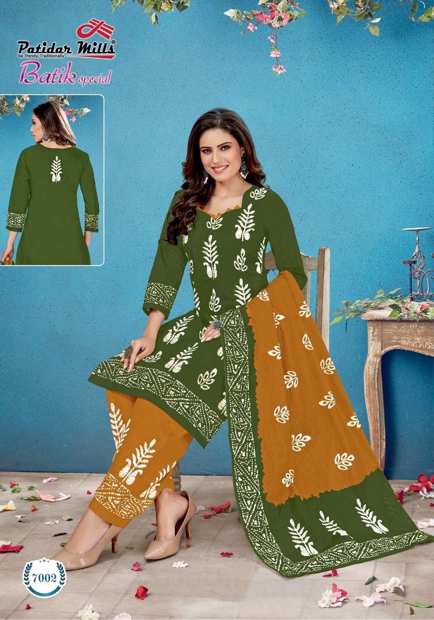 BATIK SPECIAL VOL-7 BY PATIDAR MILLS  7001 TO 7016 SERIES BEAUTIFUL STYLISH SUITS FANCY COLORFUL CASUAL WEAR & ETHNIC WEAR & READY TO WEAR FANCY PRINTED DRESSES AT WHOLESALE PRICE