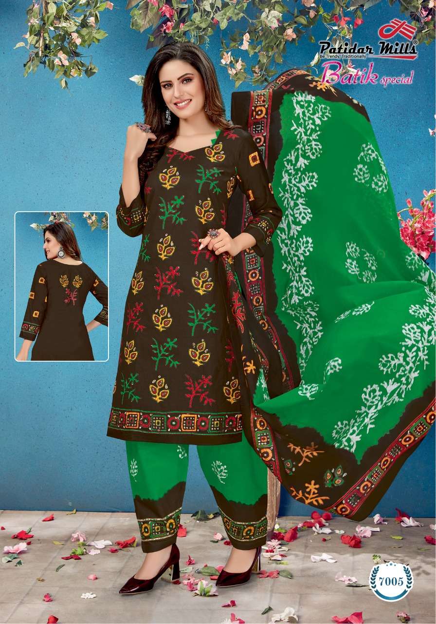 BATIK SPECIAL VOL-7 BY PATIDAR MILLS  7001 TO 7016 SERIES BEAUTIFUL STYLISH SUITS FANCY COLORFUL CASUAL WEAR & ETHNIC WEAR & READY TO WEAR FANCY PRINTED DRESSES AT WHOLESALE PRICE