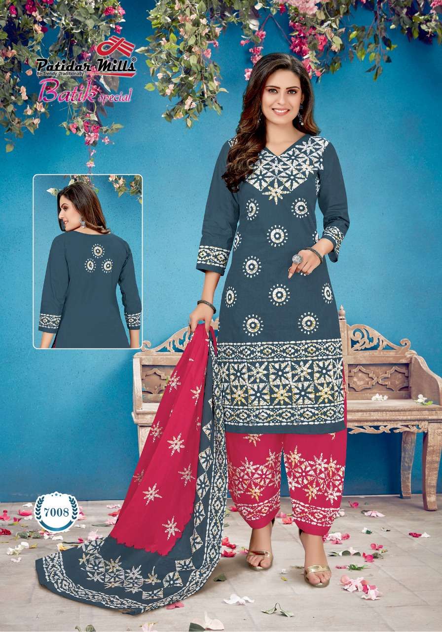 BATIK SPECIAL VOL-7 BY PATIDAR MILLS  7001 TO 7016 SERIES BEAUTIFUL STYLISH SUITS FANCY COLORFUL CASUAL WEAR & ETHNIC WEAR & READY TO WEAR FANCY PRINTED DRESSES AT WHOLESALE PRICE