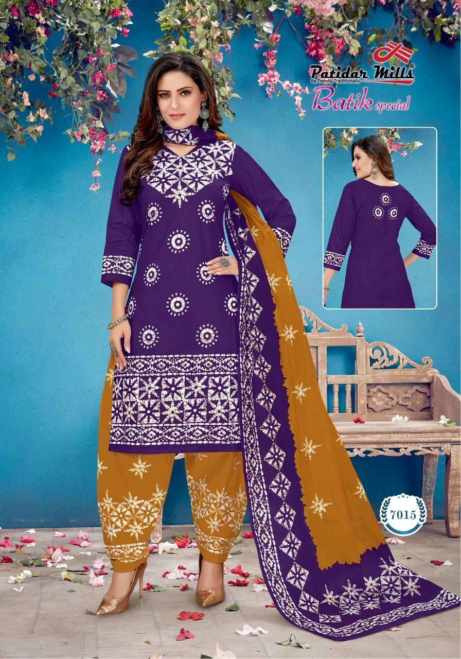 BATIK SPECIAL VOL-7 BY PATIDAR MILLS  7001 TO 7016 SERIES BEAUTIFUL STYLISH SUITS FANCY COLORFUL CASUAL WEAR & ETHNIC WEAR & READY TO WEAR FANCY PRINTED DRESSES AT WHOLESALE PRICE