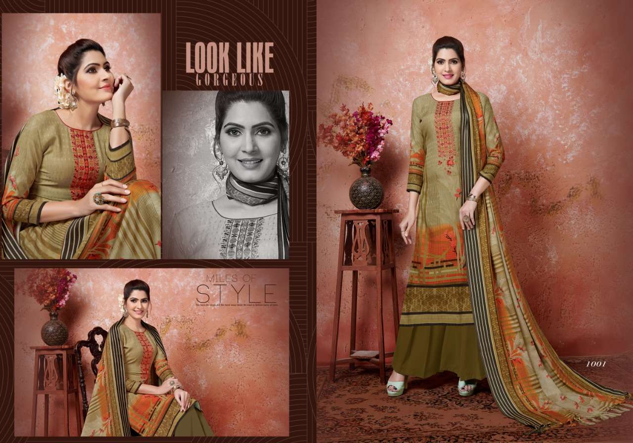 OLIVIA BY RITU INTER NATIONAL 1001 TO 1010 SERIES BEAUTIFUL STYLISH SHARARA SUITS FANCY COLORFUL CASUAL WEAR & ETHNIC WEAR & READY TO WEAR PURE PASHMINA JACQUARD DRESSES AT WHOLESALE PRICE