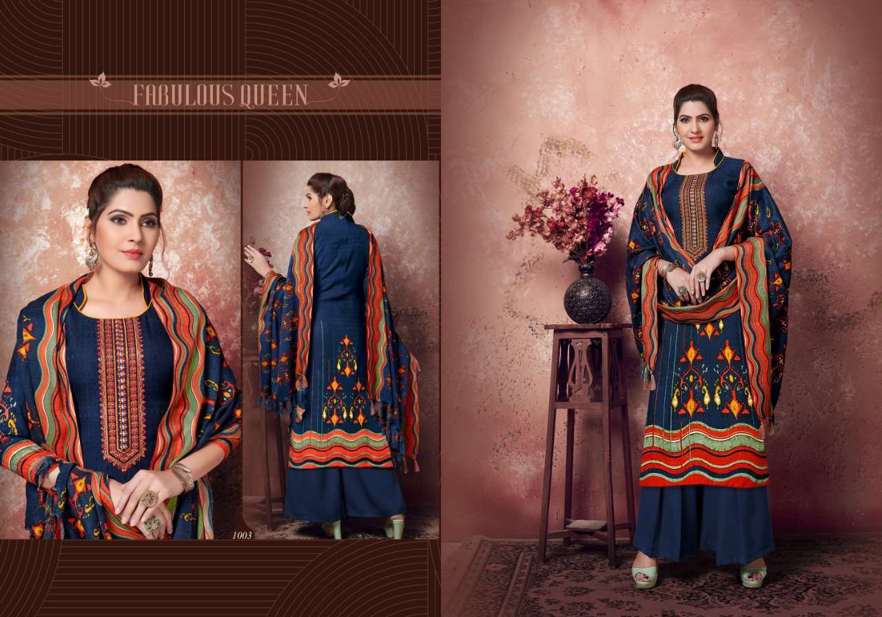 OLIVIA BY RITU INTER NATIONAL 1001 TO 1010 SERIES BEAUTIFUL STYLISH SHARARA SUITS FANCY COLORFUL CASUAL WEAR & ETHNIC WEAR & READY TO WEAR PURE PASHMINA JACQUARD DRESSES AT WHOLESALE PRICE