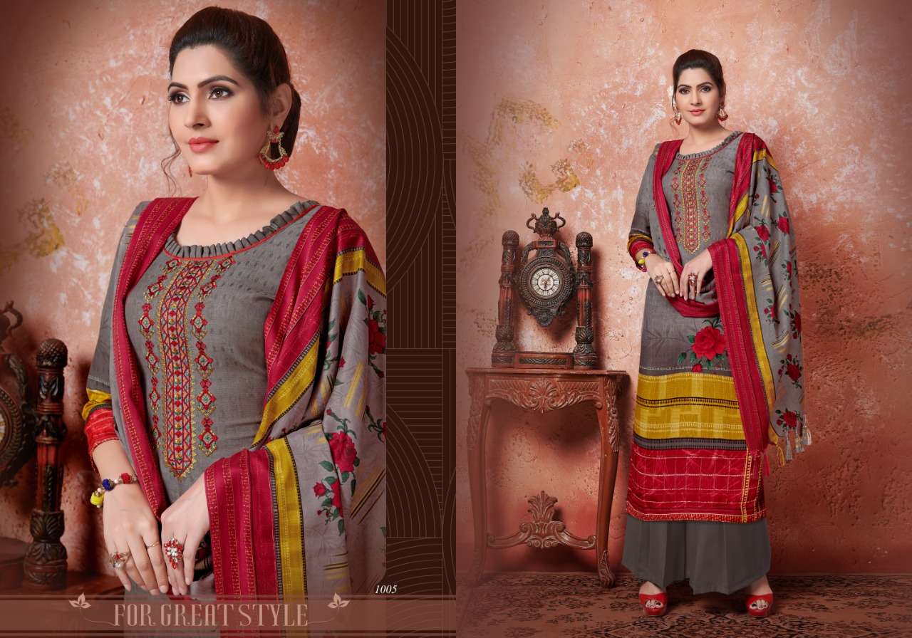 OLIVIA BY RITU INTER NATIONAL 1001 TO 1010 SERIES BEAUTIFUL STYLISH SHARARA SUITS FANCY COLORFUL CASUAL WEAR & ETHNIC WEAR & READY TO WEAR PURE PASHMINA JACQUARD DRESSES AT WHOLESALE PRICE