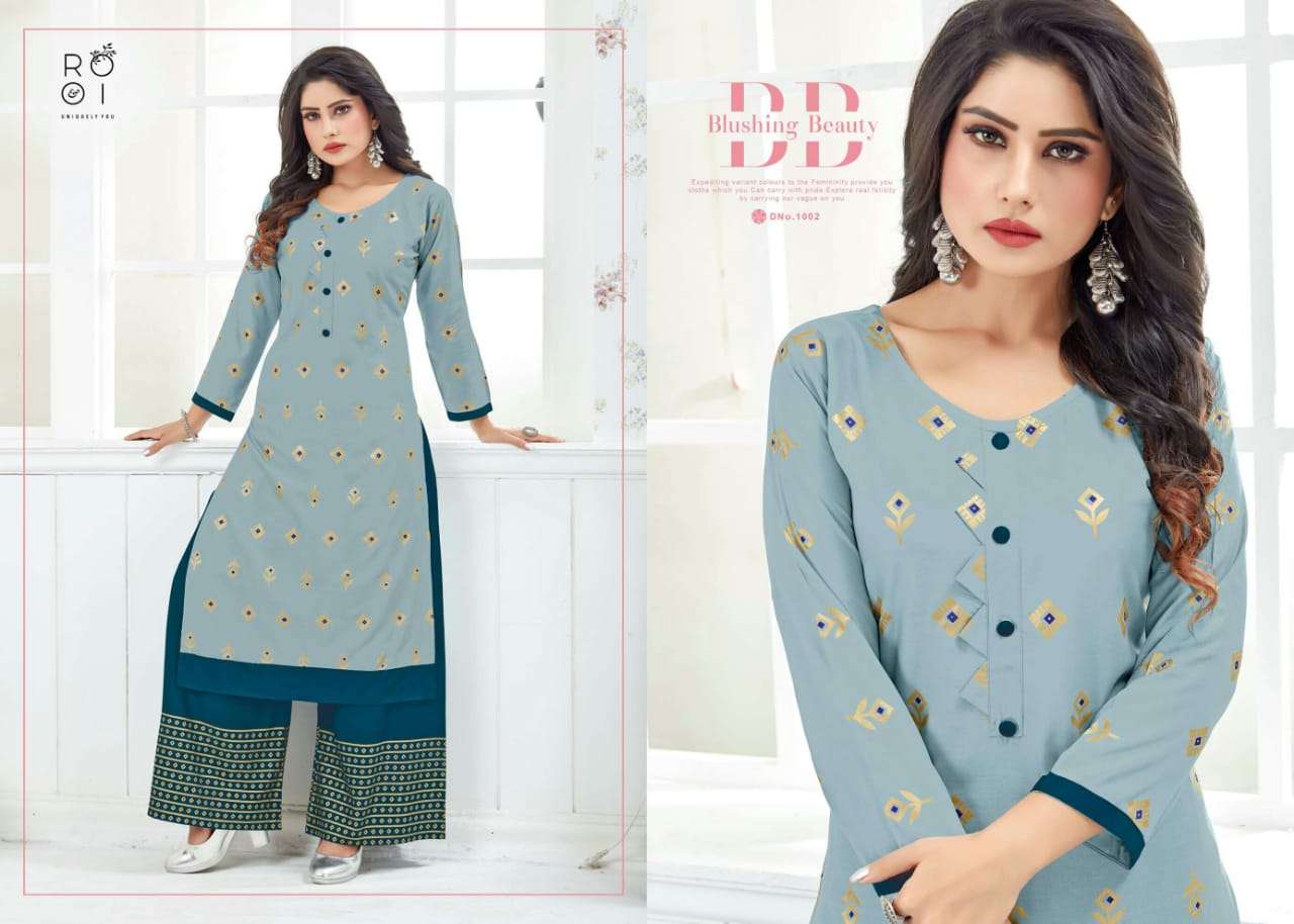 FESTIVE COLOURS BY ROOI 1001 TO 1006 SERIES BEAUTIFUL STYLISH FANCY COLORFUL CASUAL WEAR & ETHNIC WEAR & READY TO WEAR HEAVY RAYON GOLD PRINTED KURTIS AT WHOLESALE PRICE