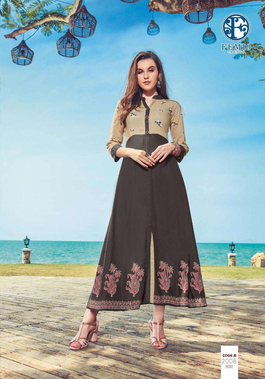 FIZZAH VOL-2 BY FEMI9 TRENDZ 2001 TO 2010 SERIES BEAUTIFUL STYLISH FANCY COLORFUL CASUAL WEAR & ETHNIC WEAR & READY TO WEAR 14 KG RAYON FABULOUS PRINTED KURTIS AT WHOLESALE PRICE