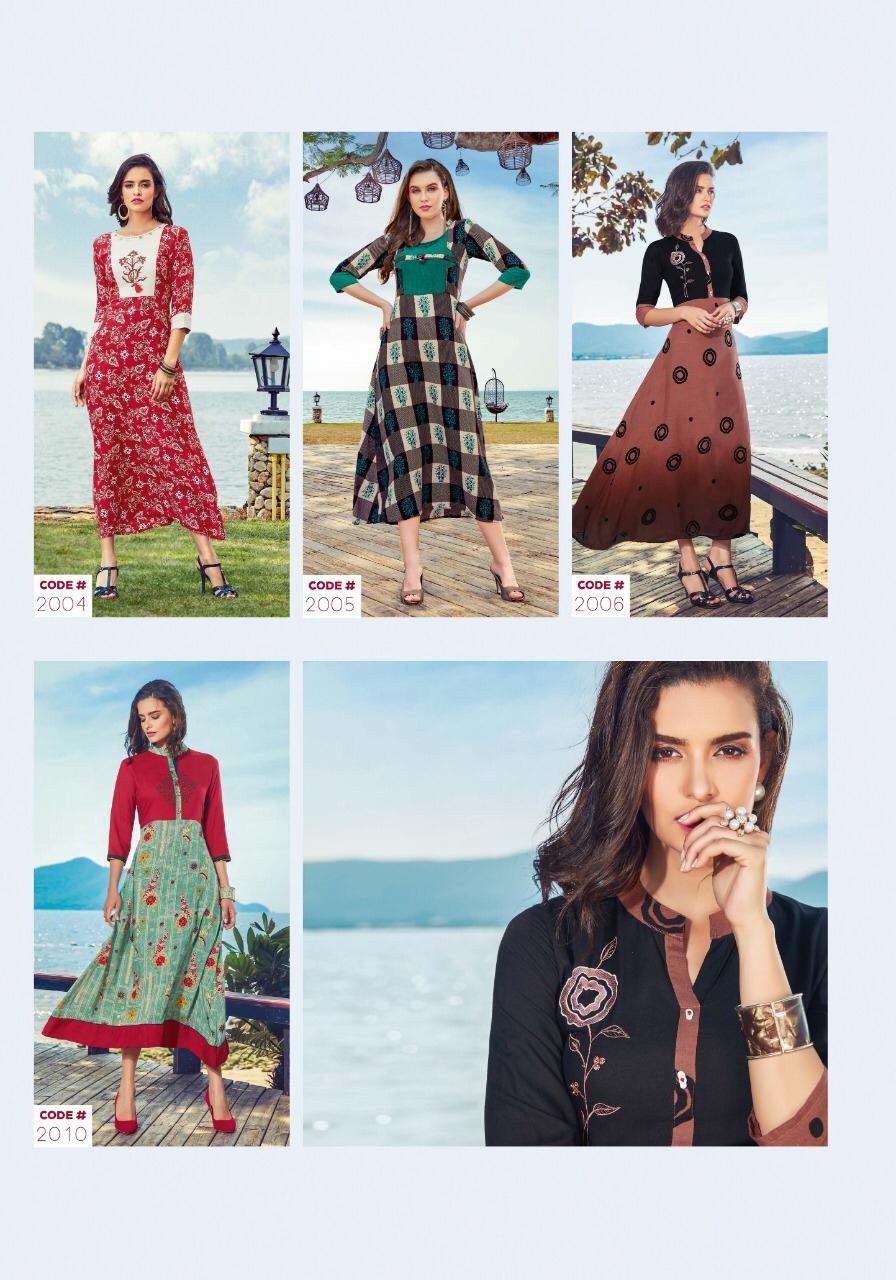 FIZZAH VOL-2 BY FEMI9 TRENDZ 2001 TO 2010 SERIES BEAUTIFUL STYLISH FANCY COLORFUL CASUAL WEAR & ETHNIC WEAR & READY TO WEAR 14 KG RAYON FABULOUS PRINTED KURTIS AT WHOLESALE PRICE