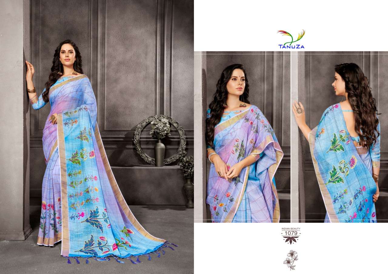 INDIAN BEAUTY VOL-5 BY TANUZA FASHION 1077 TO 1087 SERIES INDIAN TRADITIONAL WEAR COLLECTION BEAUTIFUL STYLISH FANCY COLORFUL PARTY WEAR & OCCASIONAL WEAR LINEN SAREES AT WHOLESALE PRICE