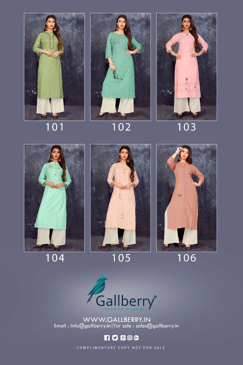 CHITRA VOL-2 BY GALLBERYY 101 TO 106 SERIES BEAUTIFUL STYLISH FANCY COLORFUL CASUAL WEAR & ETHNIC WEAR & READY TO WEAR RUBY COTTON EMBROIDERED KURTIS WITH BOTTOM AT WHOLESALE PRICE