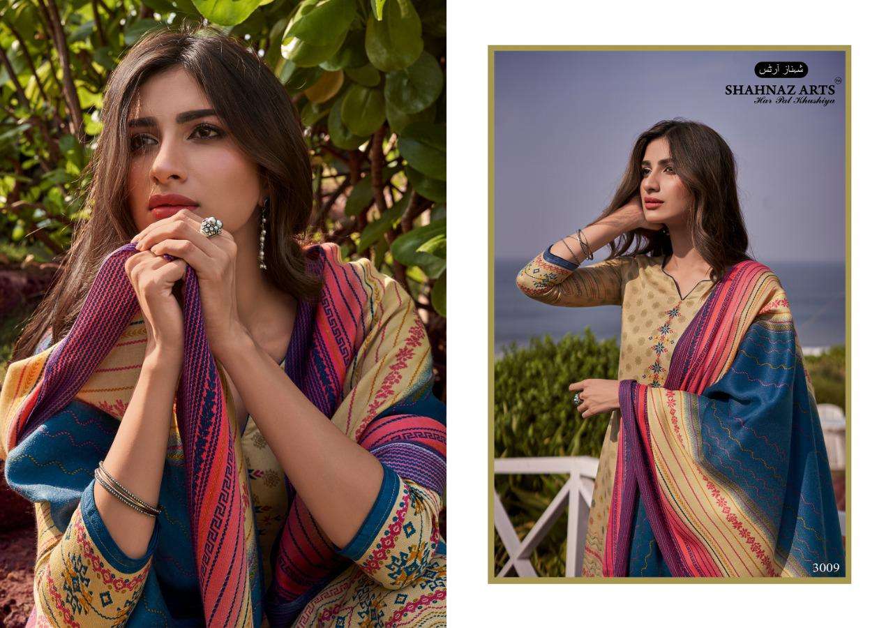 GULSHAN VOL-4 BY SHAHNAZ ARTS 3009 TO 3016 SERIES DESIGNER SUITS BEAUTIFUL FANCY COLORFUL STYLISH PARTY WEAR & ETHNIC WEAR HEAVY PASHMINA PRINTED DRESSES AT WHOLESALE PRICE