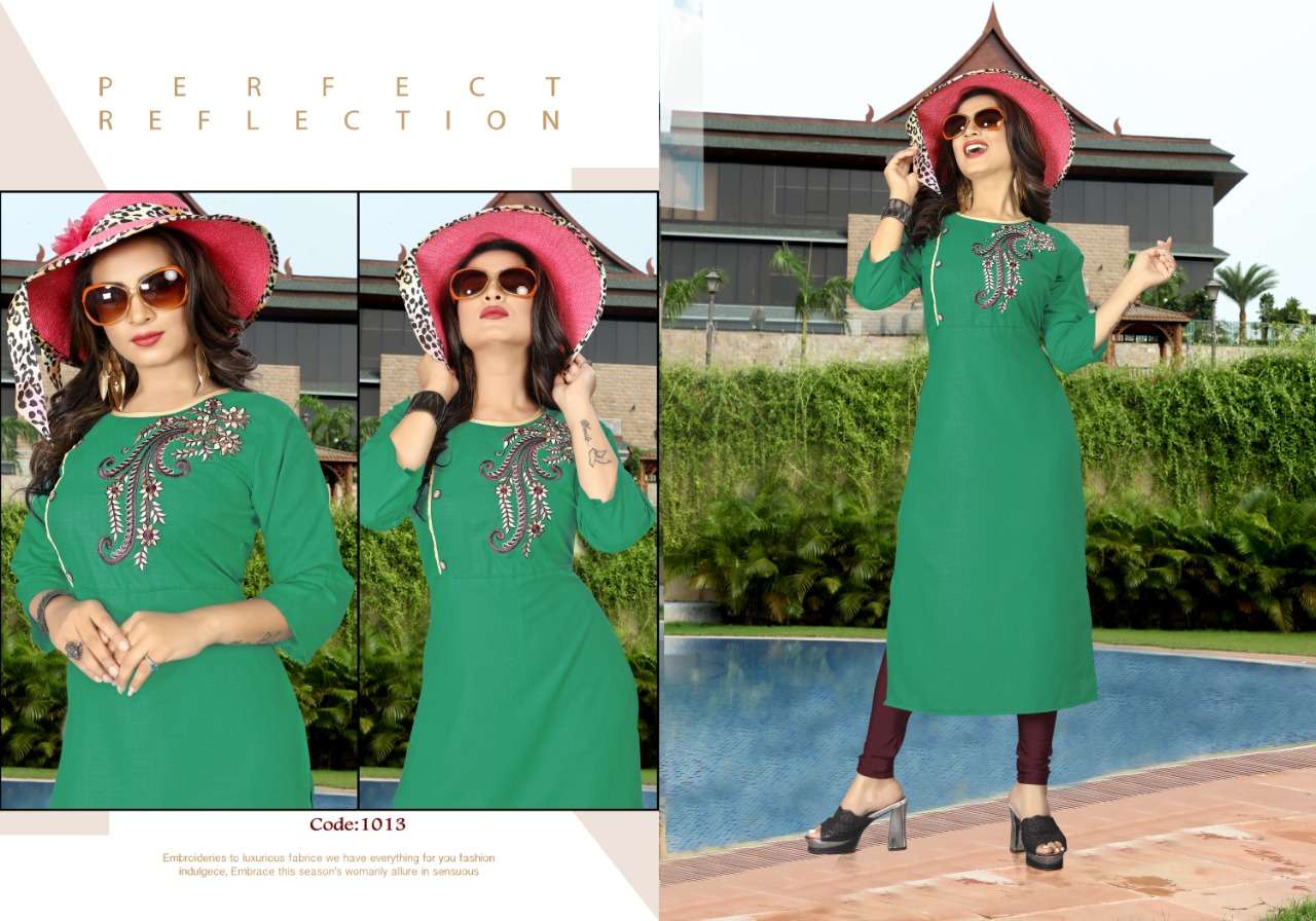 NIKITA BY NEETI CREATION 1008 TO 1014 SERIES BEAUTIFUL COLORFUL STYLISH FANCY CASUAL WEAR & ETHNIC WEAR & READY TO WEAR HEAVY SWISS SLUB EMBROIDERED KURTIS AT WHOLESALE PRICE