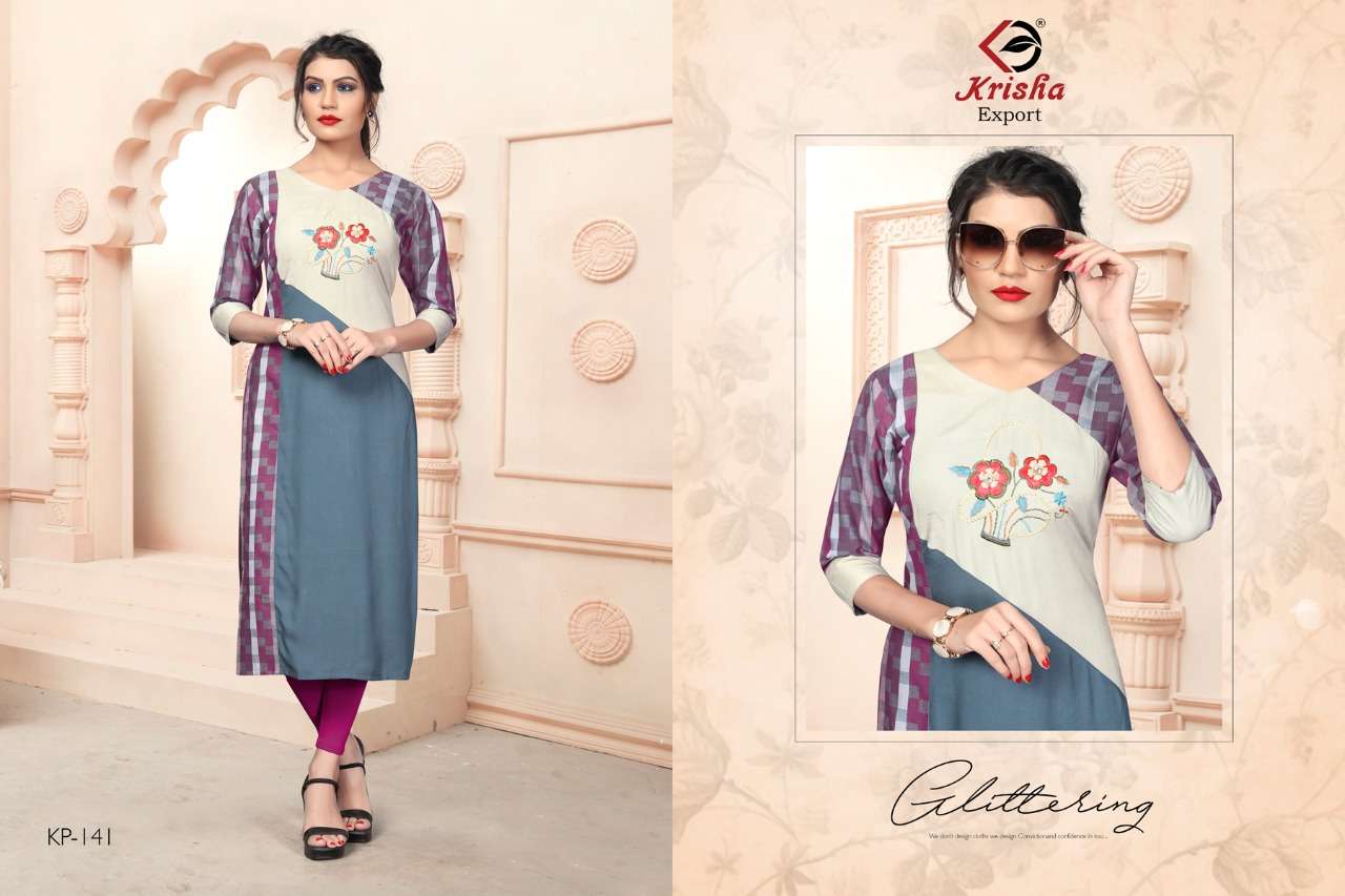 LEELA BY KRISHA EXPORTS 138 TO 141 SERIES BEAUTIFUL COLORFUL STYLISH FANCY CASUAL WEAR & ETHNIC WEAR & READY TO WEAR HANDLOOM COTTON+RAYON KURTIS AT WHOLESALE PRICE