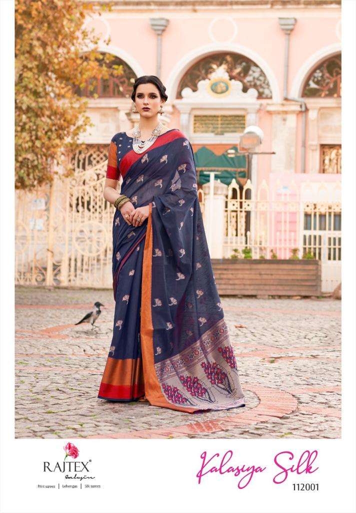KALASIYA SILK BY RAJ TEX 112001 TO 112006 SERIES INDIAN TRADITIONAL WEAR COLLECTION BEAUTIFUL STYLISH FANCY COLORFUL PARTY WEAR & OCCASIONAL WEAR PURE LINEN SILK SAREES AT WHOLESALE PRICE