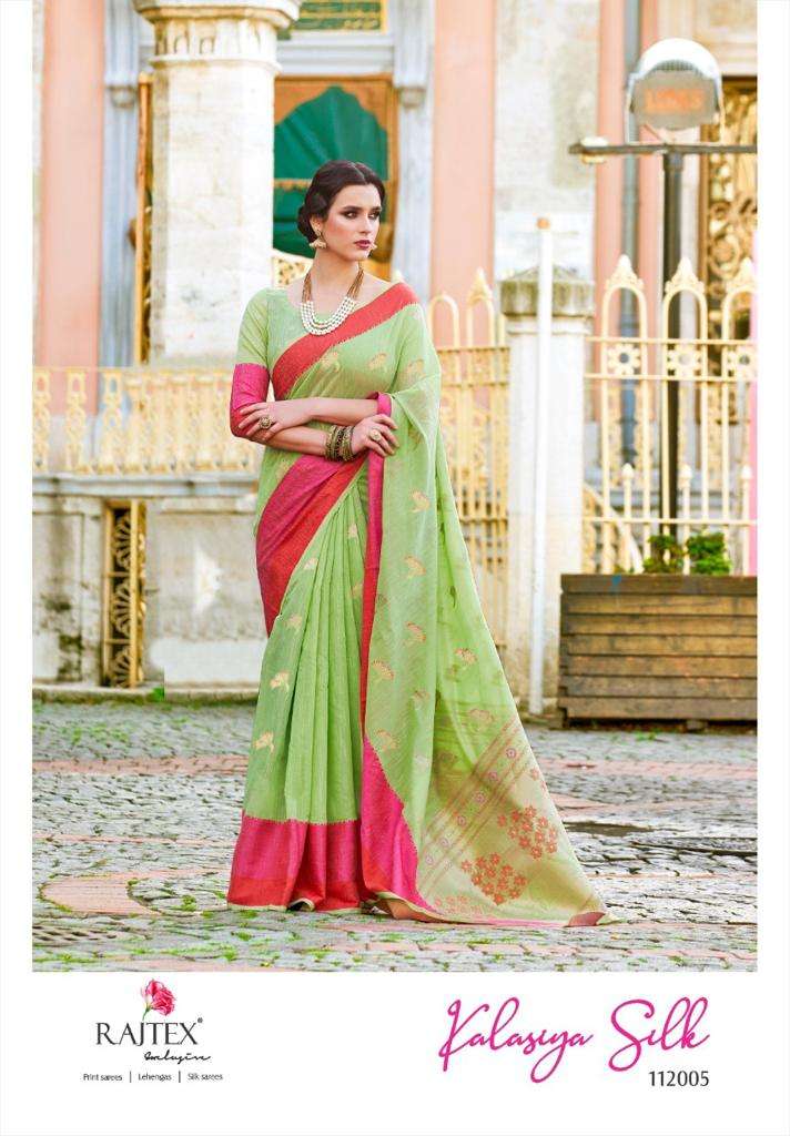 KALASIYA SILK BY RAJ TEX 112001 TO 112006 SERIES INDIAN TRADITIONAL WEAR COLLECTION BEAUTIFUL STYLISH FANCY COLORFUL PARTY WEAR & OCCASIONAL WEAR PURE LINEN SILK SAREES AT WHOLESALE PRICE
