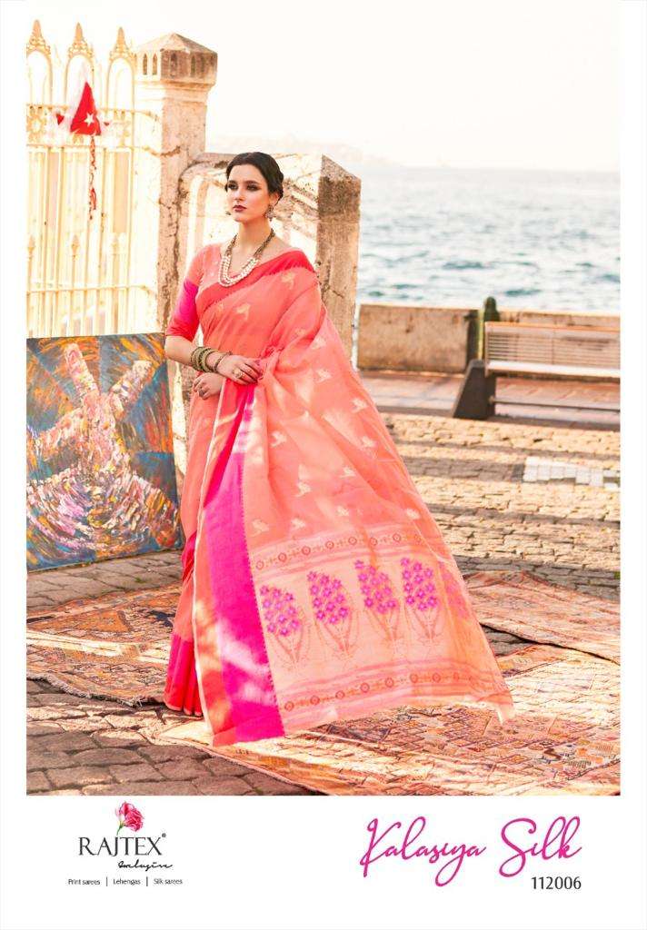 KALASIYA SILK BY RAJ TEX 112001 TO 112006 SERIES INDIAN TRADITIONAL WEAR COLLECTION BEAUTIFUL STYLISH FANCY COLORFUL PARTY WEAR & OCCASIONAL WEAR PURE LINEN SILK SAREES AT WHOLESALE PRICE