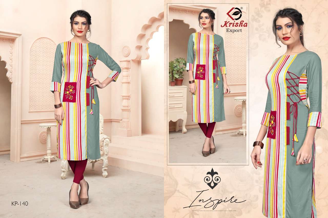 LEELA BY KRISHA 138 TO 141 SERIES BEAUTIFUL COLORFUL STYLISH FANCY CASUAL WEAR & ETHNIC WEAR & READY TO WEAR HANDLOOM COTTON AND RAYON KURTIS AT WHOLESALE PRICE