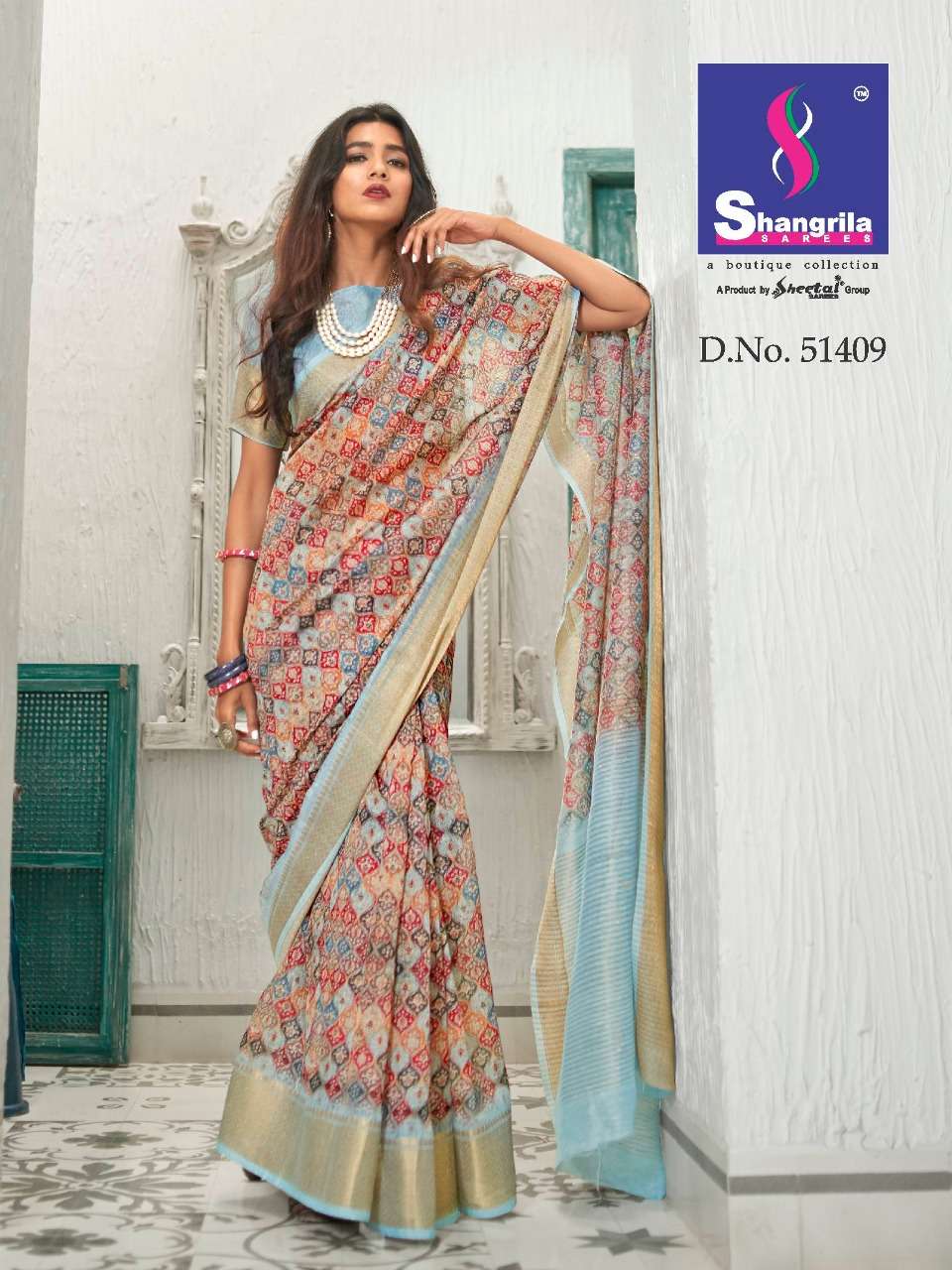 TRISHA DIGITAL LINEN BY SHANGRILA 51407 TO 51418 SERIES INDIAN TRADITIONAL WEAR COLLECTION BEAUTIFUL STYLISH FANCY COLORFUL PARTY WEAR & OCCASIONAL WEAR SOFT JACQUARD WITH DIGITAL SILK PRINT SAREES AT WHOLESALE PRICE