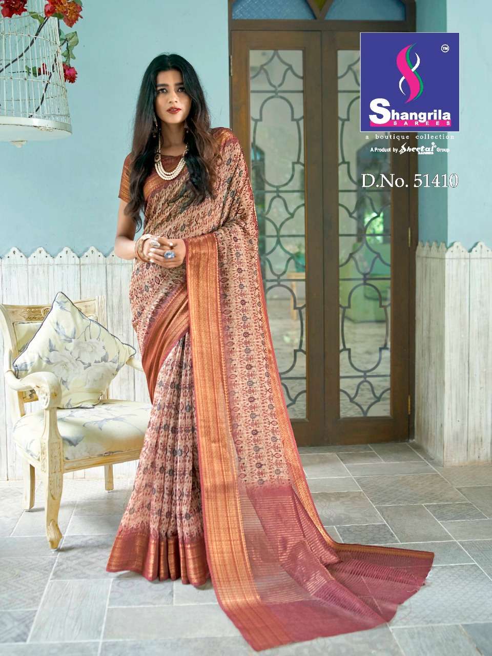 TRISHA DIGITAL LINEN BY SHANGRILA 51407 TO 51418 SERIES INDIAN TRADITIONAL WEAR COLLECTION BEAUTIFUL STYLISH FANCY COLORFUL PARTY WEAR & OCCASIONAL WEAR SOFT JACQUARD WITH DIGITAL SILK PRINT SAREES AT WHOLESALE PRICE