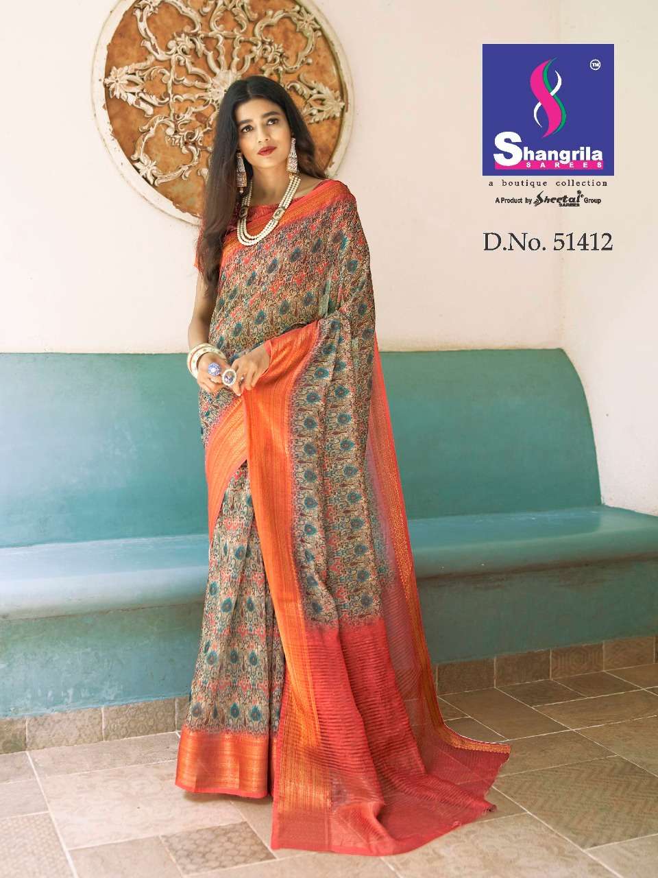 TRISHA DIGITAL LINEN BY SHANGRILA 51407 TO 51418 SERIES INDIAN TRADITIONAL WEAR COLLECTION BEAUTIFUL STYLISH FANCY COLORFUL PARTY WEAR & OCCASIONAL WEAR SOFT JACQUARD WITH DIGITAL SILK PRINT SAREES AT WHOLESALE PRICE