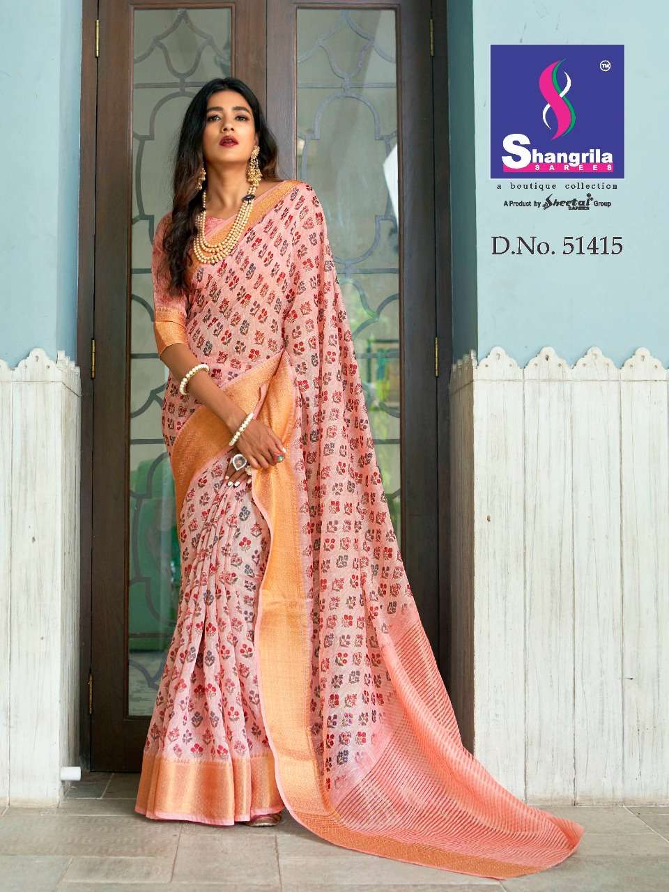 TRISHA DIGITAL LINEN BY SHANGRILA 51407 TO 51418 SERIES INDIAN TRADITIONAL WEAR COLLECTION BEAUTIFUL STYLISH FANCY COLORFUL PARTY WEAR & OCCASIONAL WEAR SOFT JACQUARD WITH DIGITAL SILK PRINT SAREES AT WHOLESALE PRICE