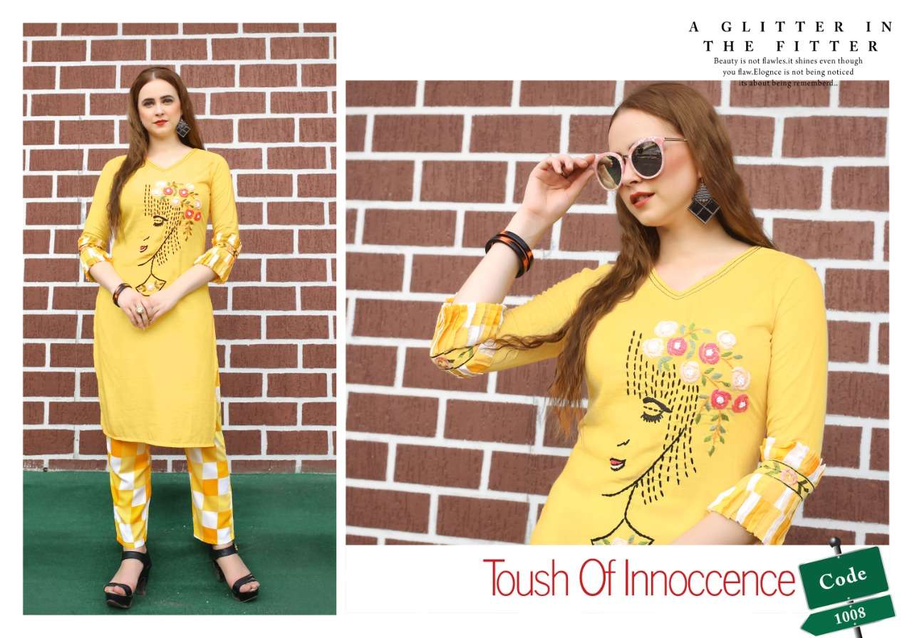 NEEVA BY NEETI CREATION 1008 TO 1013 SERIES BEAUTIFUL COLORFUL STYLISH FANCY CASUAL WEAR & ETHNIC WEAR & READY TO WEAR FANCY KURTIS WITH PALAZZO AT WHOLESALE PRICE