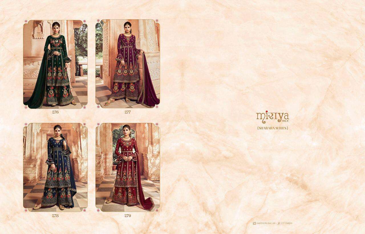 MIRAYA VOL-9 BY AARAV TRENDZ 276 to 279 SERIES DESIGNER SHARARA SUITS COLLECTION BEAUTIFUL STYLISH COLORFUL FANCY PARTY WEAR & OCCASIONAL WEAR REAL GEORGETTE WITH EMBROIDERY DRESSES AT WHOLESALE PRICE