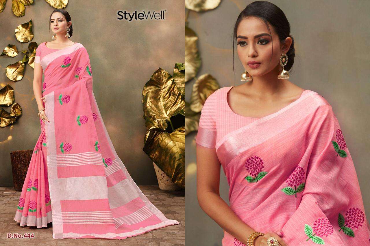 KAVYA BY STYLEWELL 441 TO 447 SERIES INDIAN TRADITIONAL WEAR COLLECTION BEAUTIFUL STYLISH FANCY COLORFUL PARTY WEAR & OCCASIONAL WEAR DYED WITH EMBROIDERY SAREES AT WHOLESALE PRICE