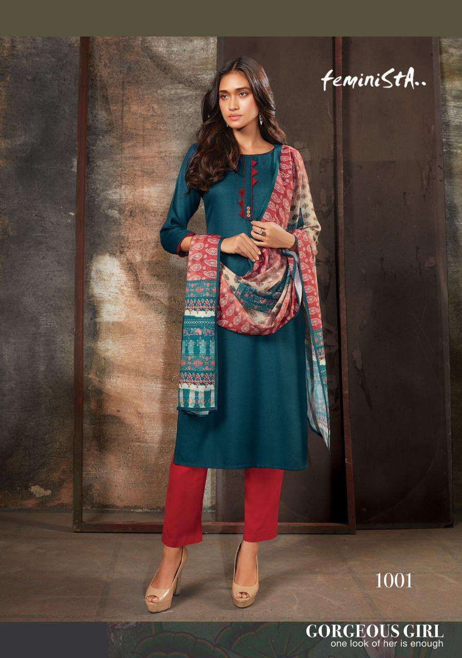 PASSION BY FEMINISTA 1001 TO 1008 SERIES BEAUTIFUL STYLISH FANCY COLORFUL CASUAL WEAR & ETHNIC WEAR & READY TO WEAR PASHMINA KURTIS WITH DUPATTA AT WHOLESALE PRICE
