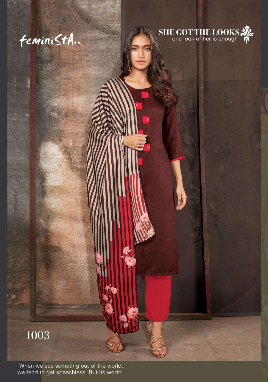 PASSION BY FEMINISTA 1001 TO 1008 SERIES BEAUTIFUL STYLISH FANCY COLORFUL CASUAL WEAR & ETHNIC WEAR & READY TO WEAR PASHMINA KURTIS WITH DUPATTA AT WHOLESALE PRICE