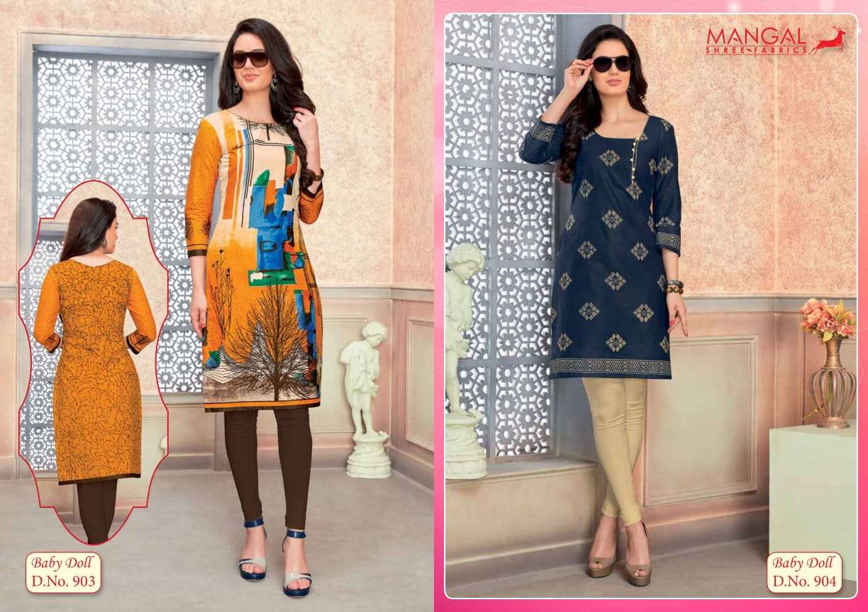 BABY DOLL VOL-9 BY MANGAL SHREE FABS 901 TO 918 SERIES BEAUTIFUL STYLISH FANCY COLORFUL CASUAL WEAR & ETHNIC WEAR & READY TO WEAR COTTON  KURTIS AT WHOLESALE PRICE