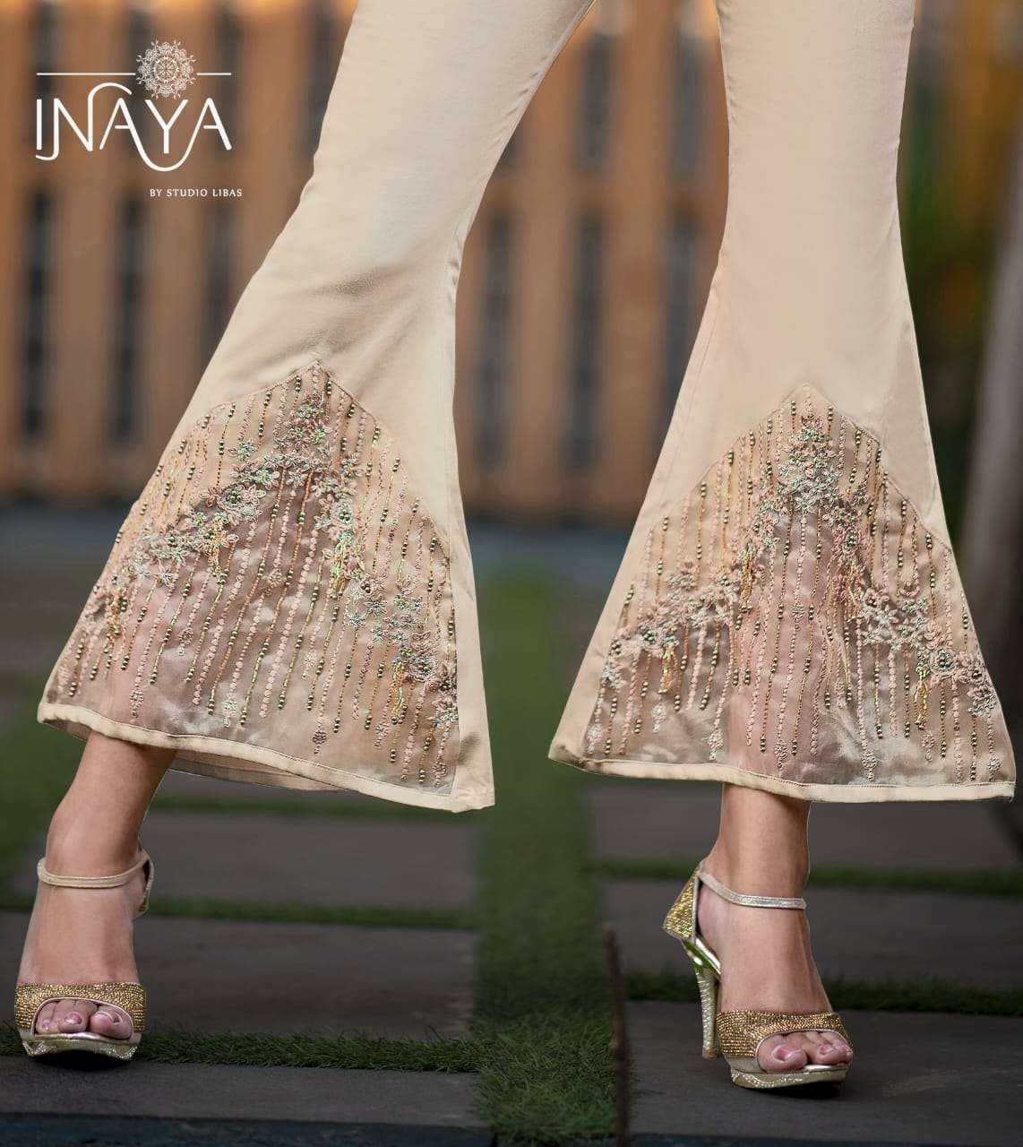 DESIGNER BELL PANTS BY INAYA 101 TO 103 SERIES FANCY STYLISH COLORFUL BEAUTIFUL CASUAL WEAR & READY TO WEAR PURE COTTON PANTS AT WHOLESALE PRICE