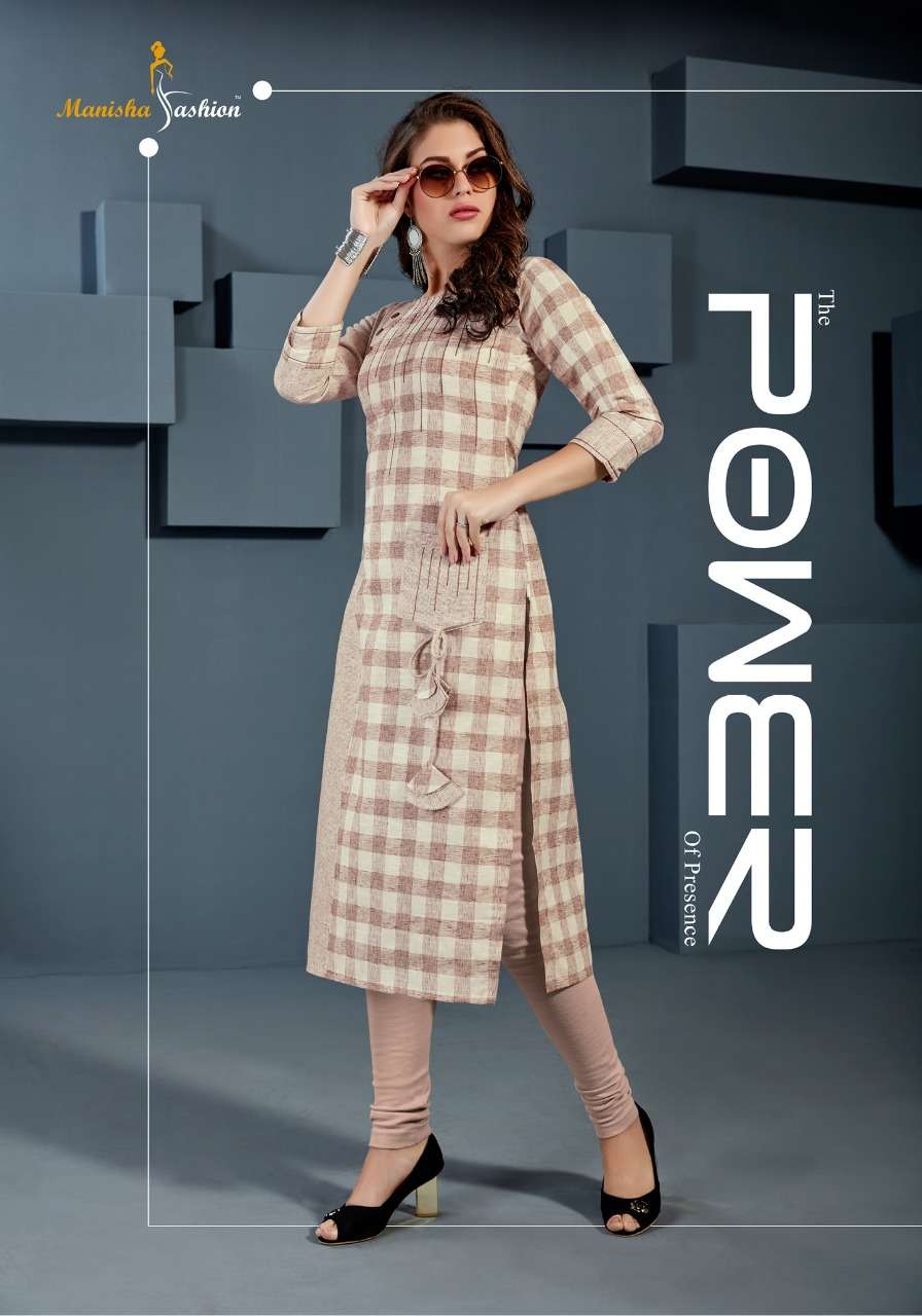 MANNAT BY MANISHA FASHION 101 TO 106 SERIES BEAUTIFUL STYLISH FANCY COLORFUL CASUAL WEAR & ETHNIC WEAR & READY TO WEAR COTTON CHECKS WITH STRIP KURTIS AT WHOLESALE PRICE