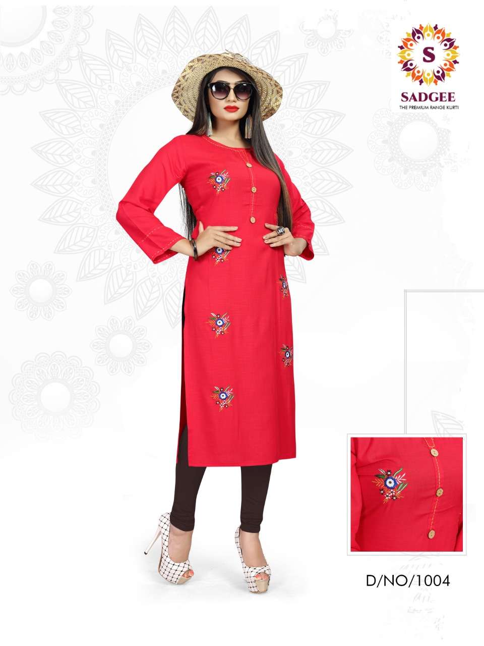 MAITRI BY SADGEE 1001 TO 1004 SERIES BEAUTIFUL STYLISH FANCY COLORFUL CASUAL WEAR & ETHNIC WEAR & READY TO WEAR RAYON SLUB EMBROIDERED KURTIS AT WHOLESALE PRICE