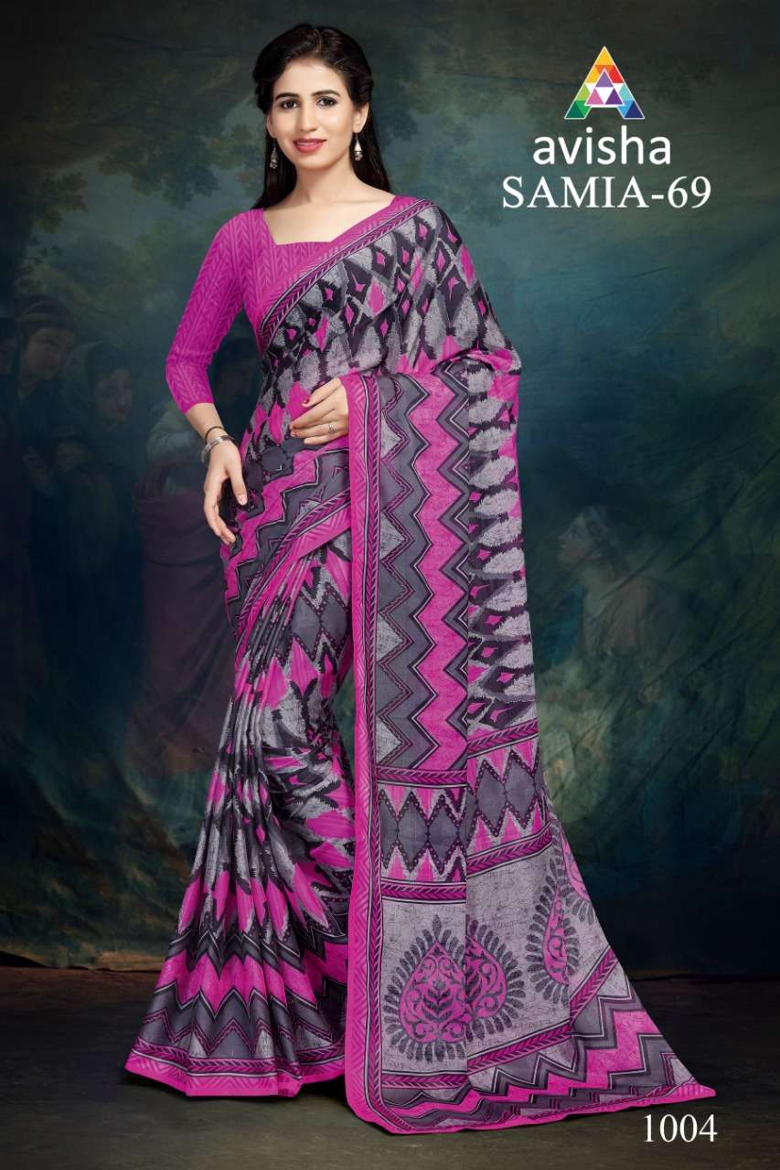 SAMIA VOL-69 BY AVISHA 1001 TO 1004 SERIES INDIAN TRADITIONAL WEAR COLLECTION BEAUTIFUL STYLISH FANCY COLORFUL PARTY WEAR & OCCASIONAL WEAR DYNA SILK PRINTED SAREES AT WHOLESALE PRICE