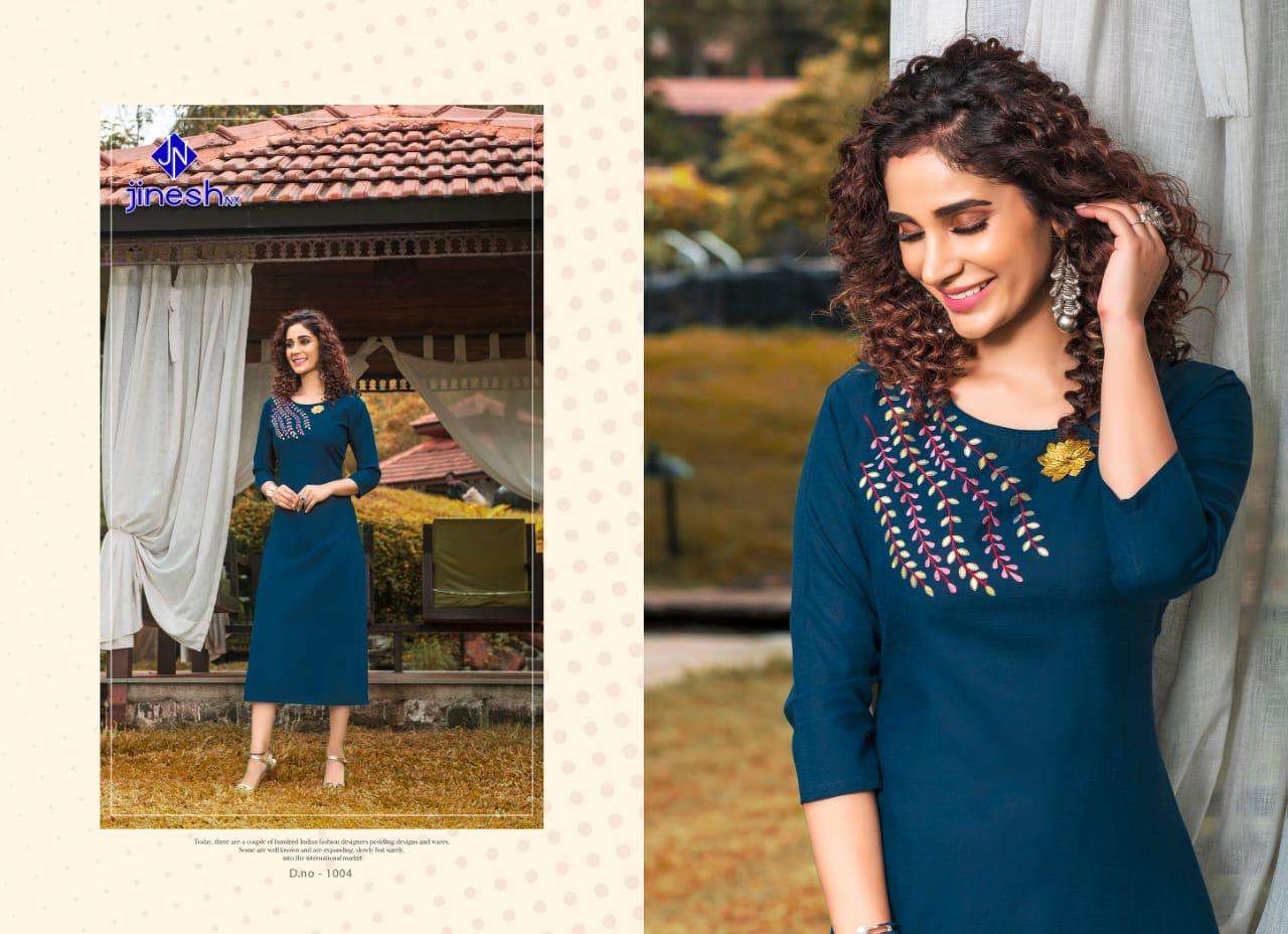 AASHIQUI PLUS  BY JINESH NX 1001 TO 1010 SERIES BEAUTIFUL STYLISH FANCY COLORFUL CASUAL WEAR & ETHNIC WEAR & READY TO WEAR RUBY SLUB EMBROIDERED KURTIS AT WHOLESALE PRICE
