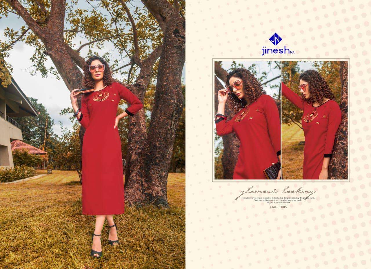 AASHIQUI PLUS  BY JINESH NX 1001 TO 1010 SERIES BEAUTIFUL STYLISH FANCY COLORFUL CASUAL WEAR & ETHNIC WEAR & READY TO WEAR RUBY SLUB EMBROIDERED KURTIS AT WHOLESALE PRICE