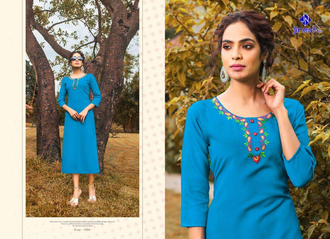 AASHIQUI PLUS  BY JINESH NX 1001 TO 1010 SERIES BEAUTIFUL STYLISH FANCY COLORFUL CASUAL WEAR & ETHNIC WEAR & READY TO WEAR RUBY SLUB EMBROIDERED KURTIS AT WHOLESALE PRICE