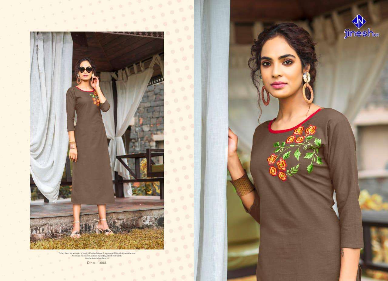 AASHIQUI PLUS  BY JINESH NX 1001 TO 1010 SERIES BEAUTIFUL STYLISH FANCY COLORFUL CASUAL WEAR & ETHNIC WEAR & READY TO WEAR RUBY SLUB EMBROIDERED KURTIS AT WHOLESALE PRICE