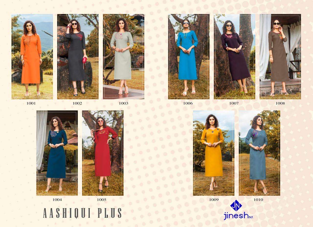 AASHIQUI PLUS  BY JINESH NX 1001 TO 1010 SERIES BEAUTIFUL STYLISH FANCY COLORFUL CASUAL WEAR & ETHNIC WEAR & READY TO WEAR RUBY SLUB EMBROIDERED KURTIS AT WHOLESALE PRICE