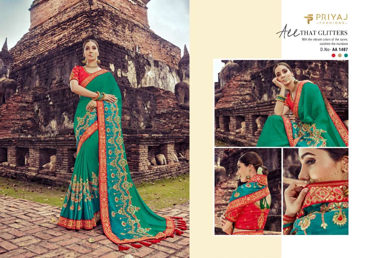 EKAYA BY PRIYAJ FASHION 1404 TO 1413 SERIES INDIAN TRADITIONAL WEAR COLLECTION BEAUTIFUL STYLISH FANCY COLORFUL PARTY WEAR & OCCASIONAL WEAR FANCY EMBROIDERED SAREES AT WHOLESALE PRICE
