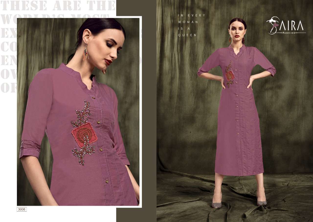 SAIRA VOL-3 BY SAIRA FASHION 3001 TO 3006 SERIES BEAUTIFUL COLORFUL STYLISH FANCY CASUAL WEAR & ETHNIC WEAR & READY TO WEAR MUSLIN EMBROIDERED KURTIS AT WHOLESALE PRICE