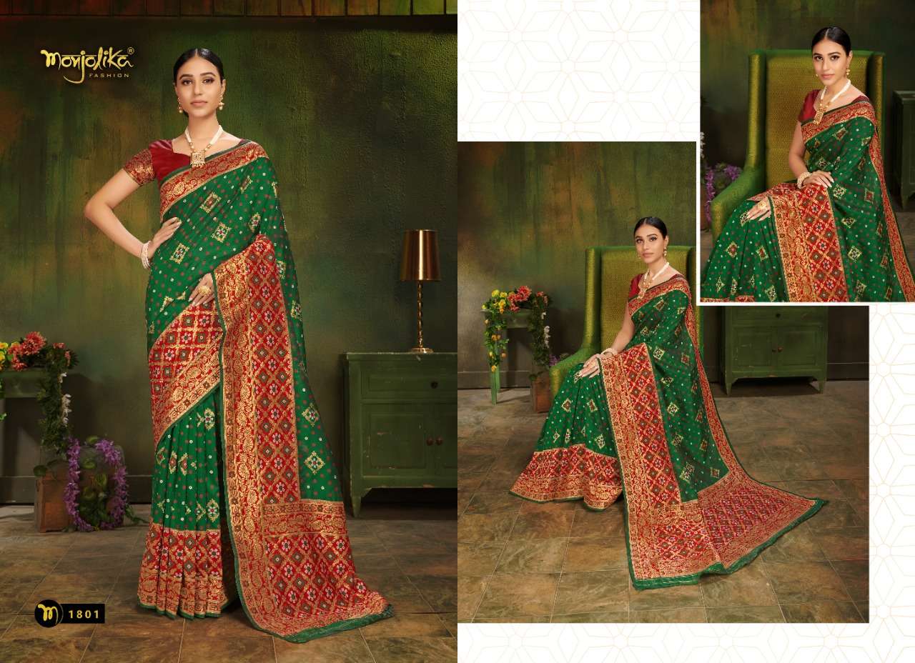 VARTIKA VOL-18 BY MONJOLIKA 1801 TO 1808 SERIES INDIAN TRADITIONAL WEAR COLLECTION BEAUTIFUL STYLISH FANCY COLORFUL PARTY WEAR & OCCASIONAL WEAR PATOLA SILK SAREES AT WHOLESALE PRICE