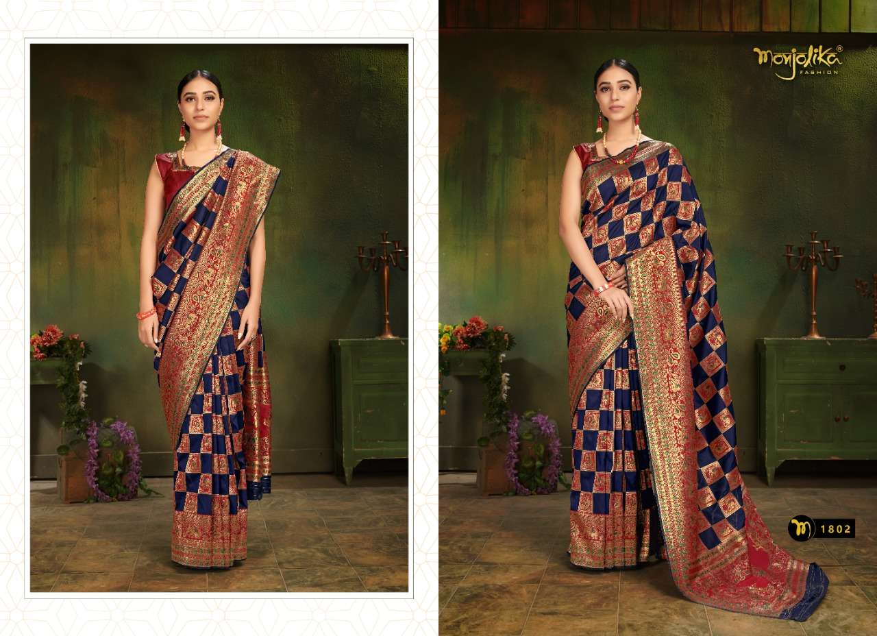 VARTIKA VOL-18 BY MONJOLIKA 1801 TO 1808 SERIES INDIAN TRADITIONAL WEAR COLLECTION BEAUTIFUL STYLISH FANCY COLORFUL PARTY WEAR & OCCASIONAL WEAR PATOLA SILK SAREES AT WHOLESALE PRICE